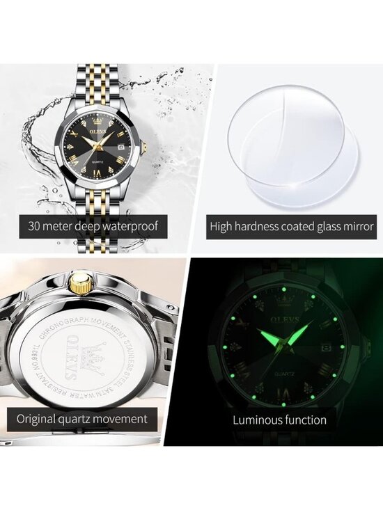 Womens Silver Black Diamond Stainless Steel Luxury Ladies Waterproof Writs Watch